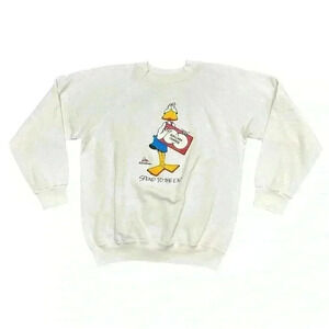 Vintage 80s John Baron Spend To The End Duck Cartoon Raglan Sweatshirt Size M